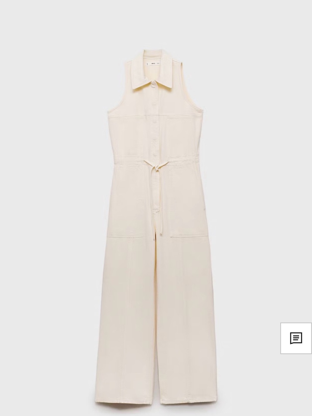 Mango Cream Sleeveless Wide-Leg Tie-Waist Jumpsuit Size S Cream